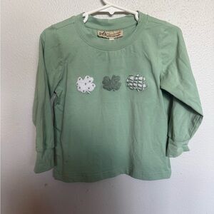 Mint Green Long-Sleeve Top with French Knot Clovers